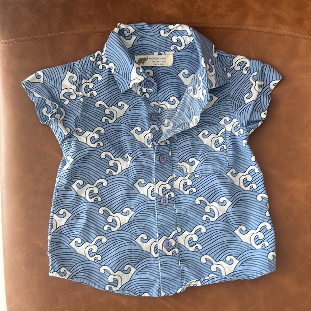 Monica & Andy wave button up